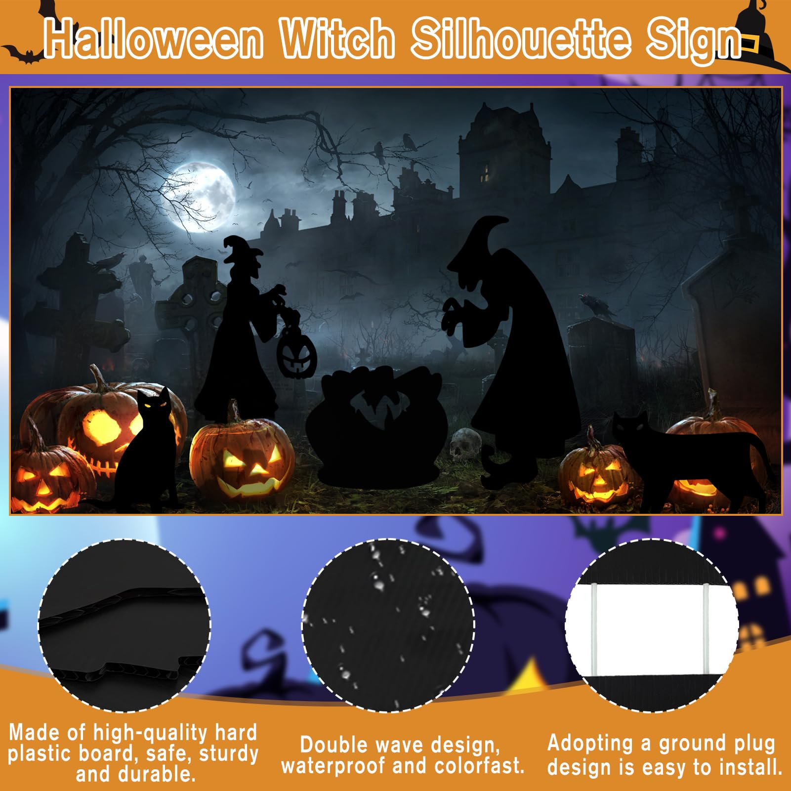 WYFDCZZP Halloween heksensilhouet, Halloween heksen silhouet borden, griezelig zwart silhouet, Halloween griezelig zwart silhouet Halloween decoratie voor buiten, gazon