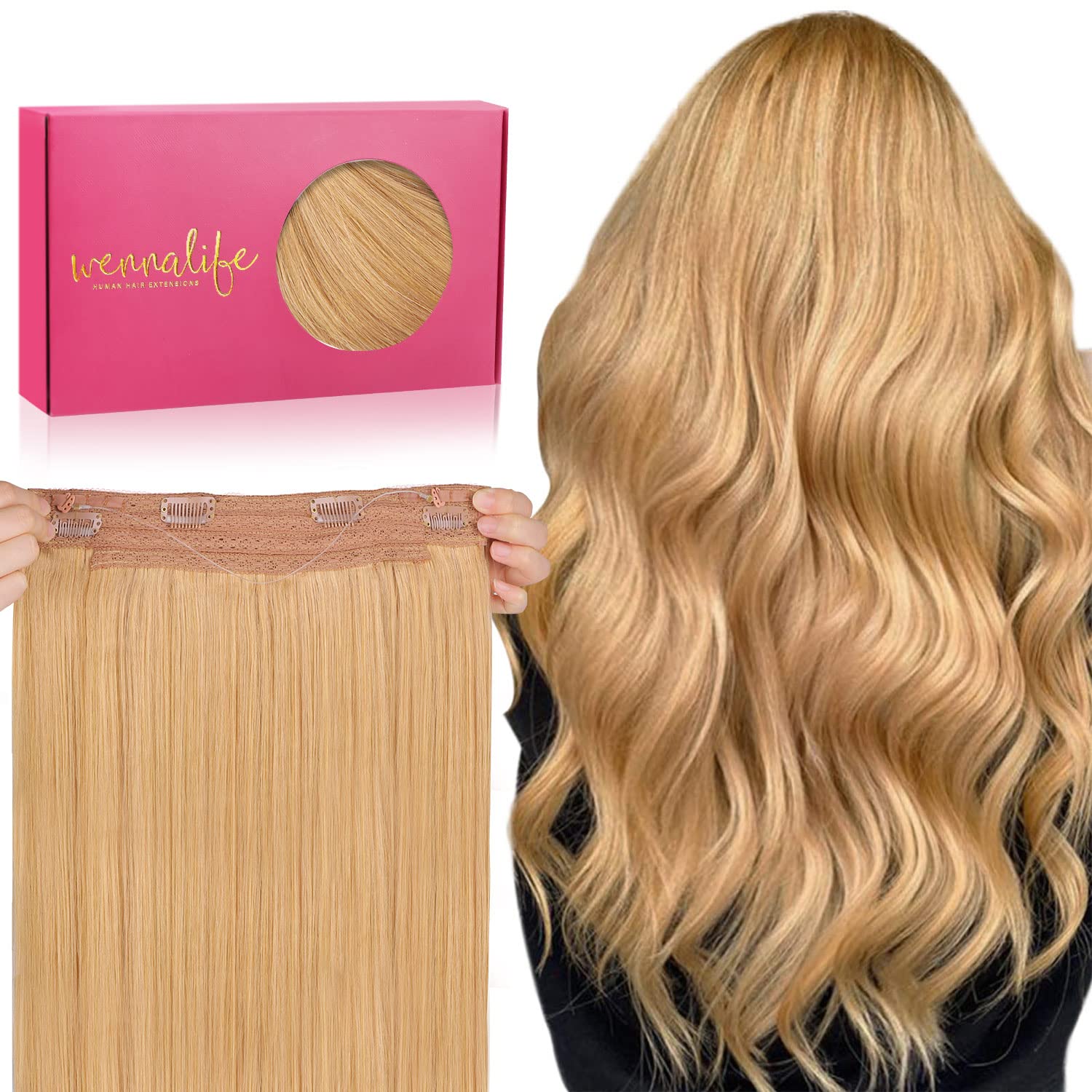 WENNALIFE Halo Hair Extension Real Human Hair, 12 inch 70g Remy
