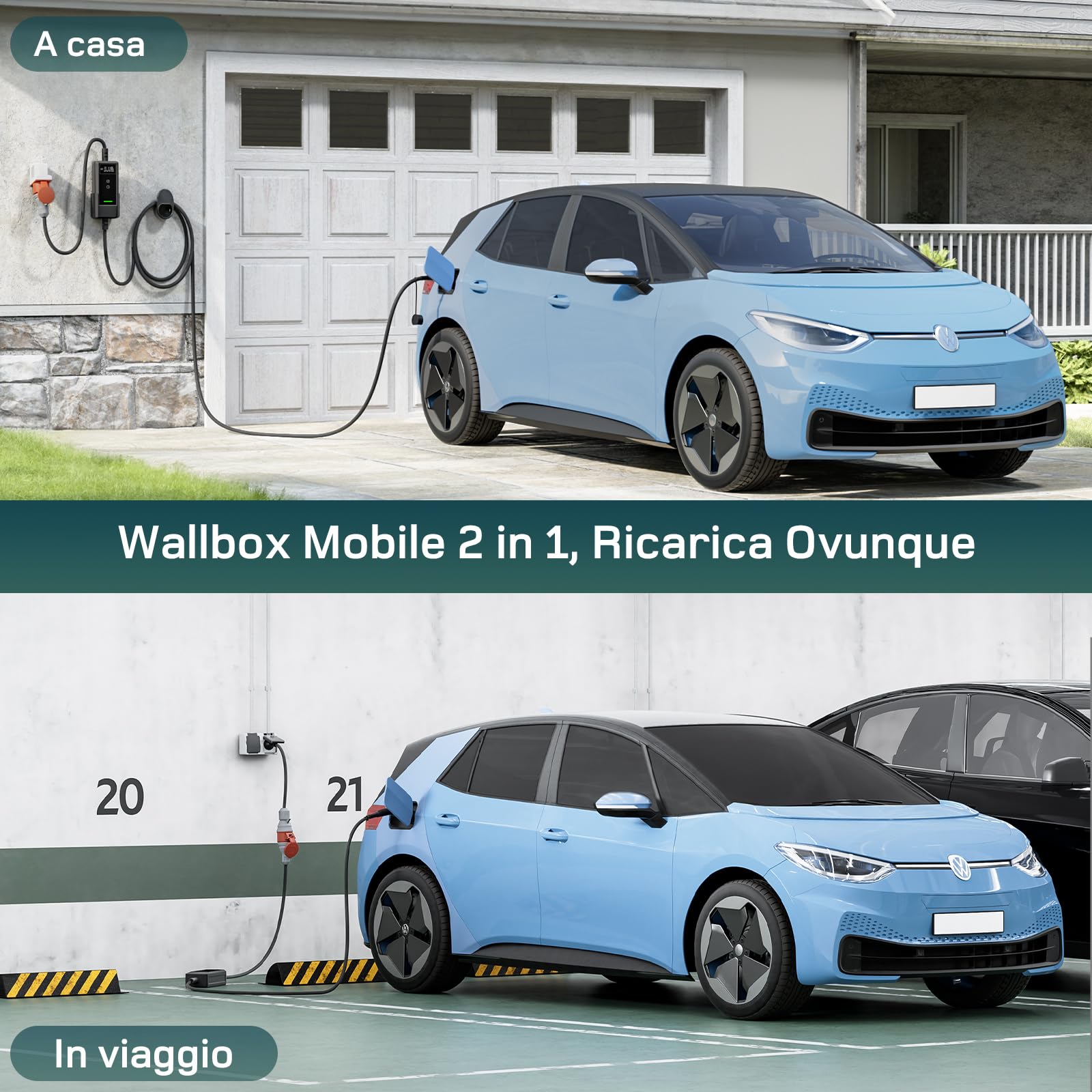 dé Wallbox 11kW [Trifase| 6m| 6-16A] Cavo Ricarica Auto Elettrica Tipo 2 CEE 11kW, Stazione Carichino Auto elettrica Mobile Compatibile con Model Y, Model 3 e Altri EV/PHEV