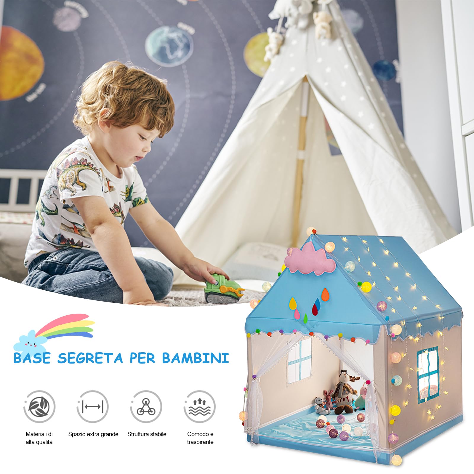 Ergocar Tenda da Gioco per Bambini, Castello dei Sogni Con Palle Colorate, Traspirante Tenda Principessa, Giochi da Esterno per Bambini, Regalo Natale Compleanno