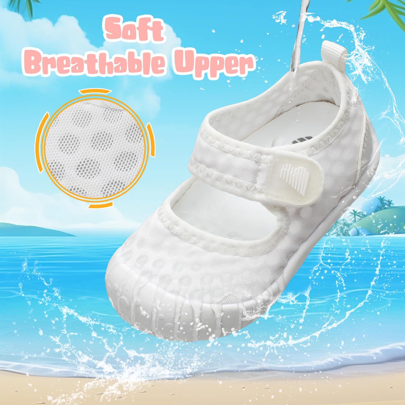 BARERUN Toddler Shoes Kid Toddler Water Shoes Boy's Girl's Quick Dry Beach Cute Swim Shoe Non-Slip Barefoot Lightweight Aqua Sand Sandals White Infant Size 12-18 Months