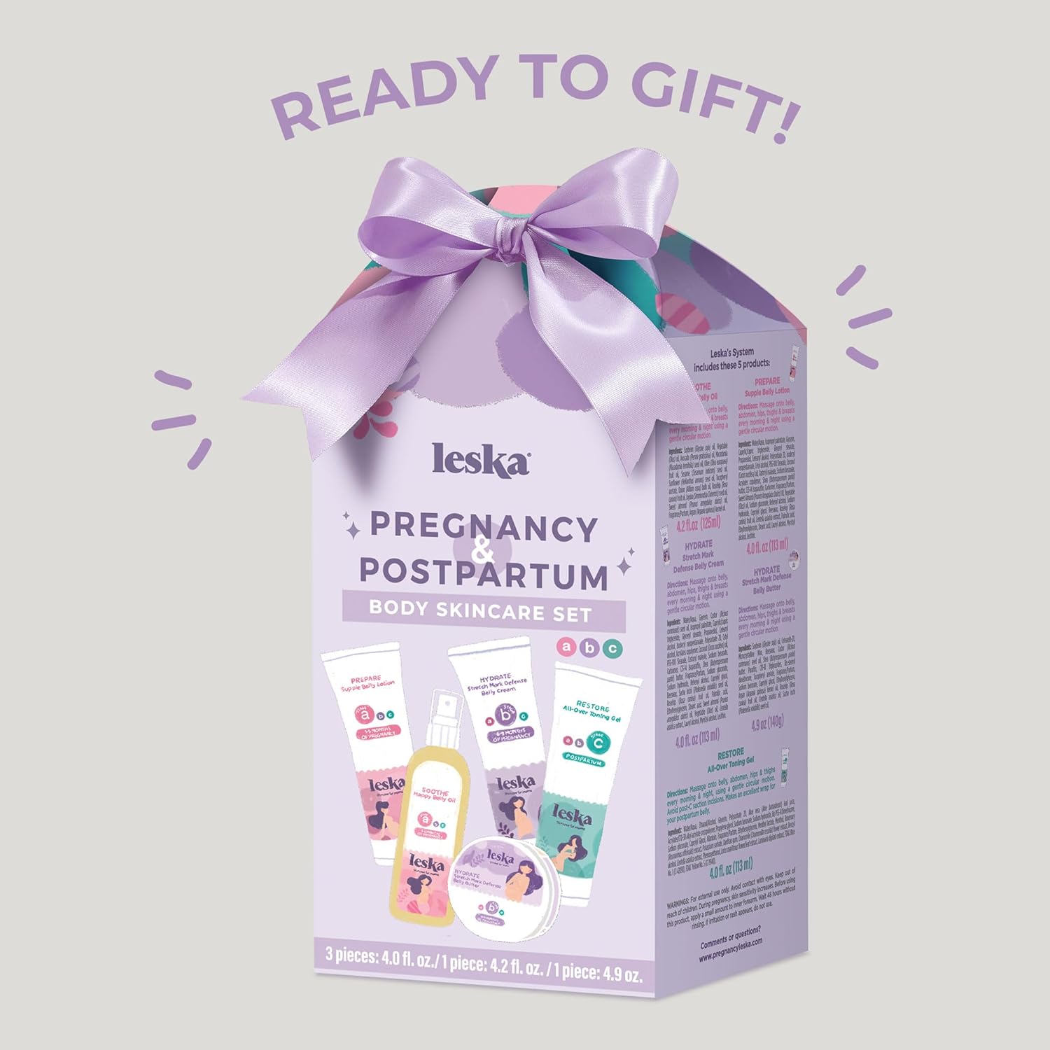 Leska Maternity Gift Set | Belly Lotion, Belly Oil, Stretch Mark Defense Cream & Belly Butter, Toning Gel | All-Stages Skincare for Pregnancy & Postpartum | New Mom Gifts (Set of 5, 4-4.93oz each) - Image 7