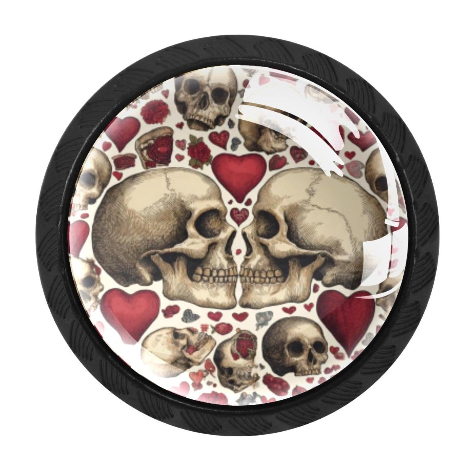 CHENZZZZ 4 Pack Skulls Hearts (1) Drawer Knobs Cabinet Knobs Crystal Glass Knobs Pulls Handles for Kitchen Cabinet Hardware Cupboard Door Dresser Wardrobe Home Decor