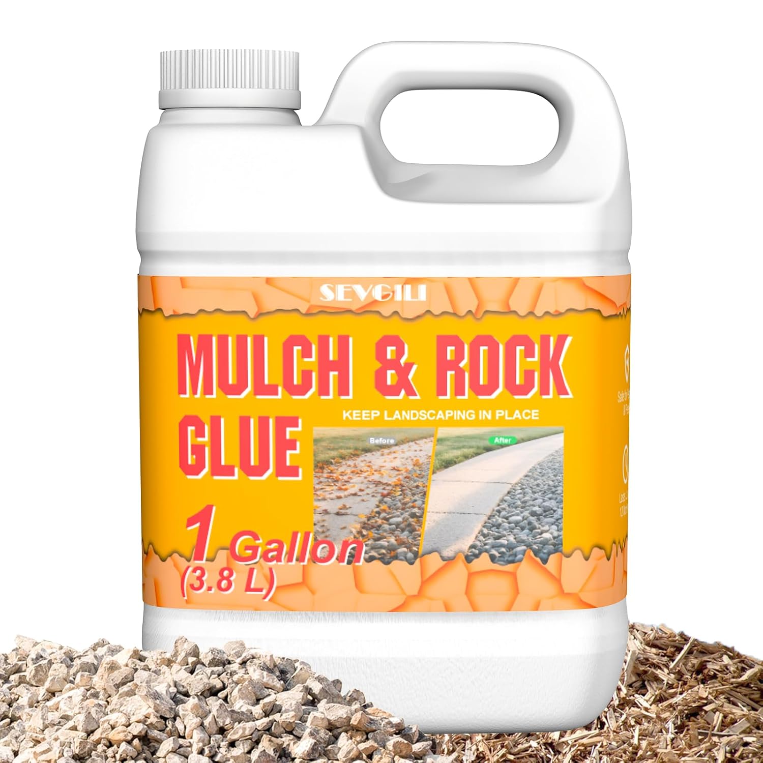1 Gallon Ready to Use Mulch Glue for Landscaping,Rock Glue,No Dilution Needed Fast-Dry Weather-Resistant Strong Gravel Binder, Pine Straw Outdoor Strong Pebble Gravel Hold for Garden