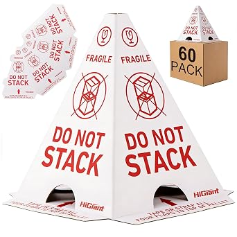 HiGiant 60-Pack Do Not Stack Pallet Cones, 8" x 8" x10" | Corrugated Cardboard; For Warehouses, Freight Shipping, Moving and Pallet Load Warnings.