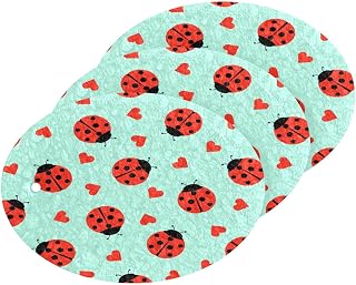 Ladybugs Red Hearts Kitchen Sponges Cleaning Dish Sponges Non-Scratch Natural Scrubber Sponge for Kitchen Bathroom Cars, pack of 3