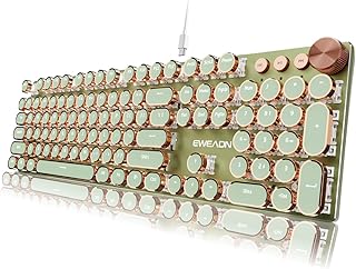 EWEADN Typewriter Style Mechanical Keyboard, Wired Typewriter Keyboards,104 Keys Backlit LED Metal Keyboards, Media Control Knob, Wired Computer Keyboard Pink Switch for Windows/Mac/PC-Green