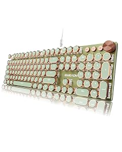 SEUNKWANG EWEADN Typewriter Style Mechanical Keyboard Wired Typewriter Keyboards 104 Keys Backlit LED Metal Keyboards Media Control Knob