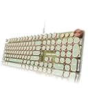 EWEADN Typewriter Style Mechanical Keyboard, Wired Typewriter Keyboards,104 Keys Backlit LED Metal Keyboards, Media Control Knob, Wired Computer Keyboard Pink Switch for Windows/Mac/PC-Green