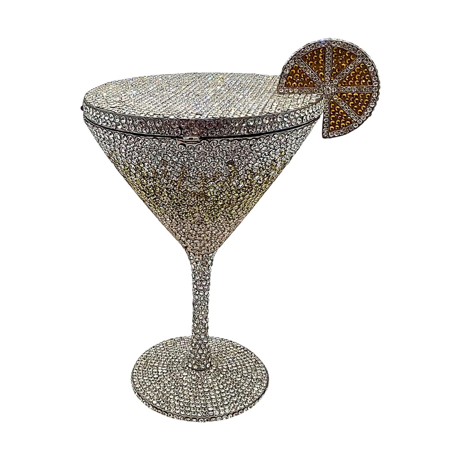 Bolso de Noche con Copa de Cóctel y Piedras Brillantes – Cadena Desmontable