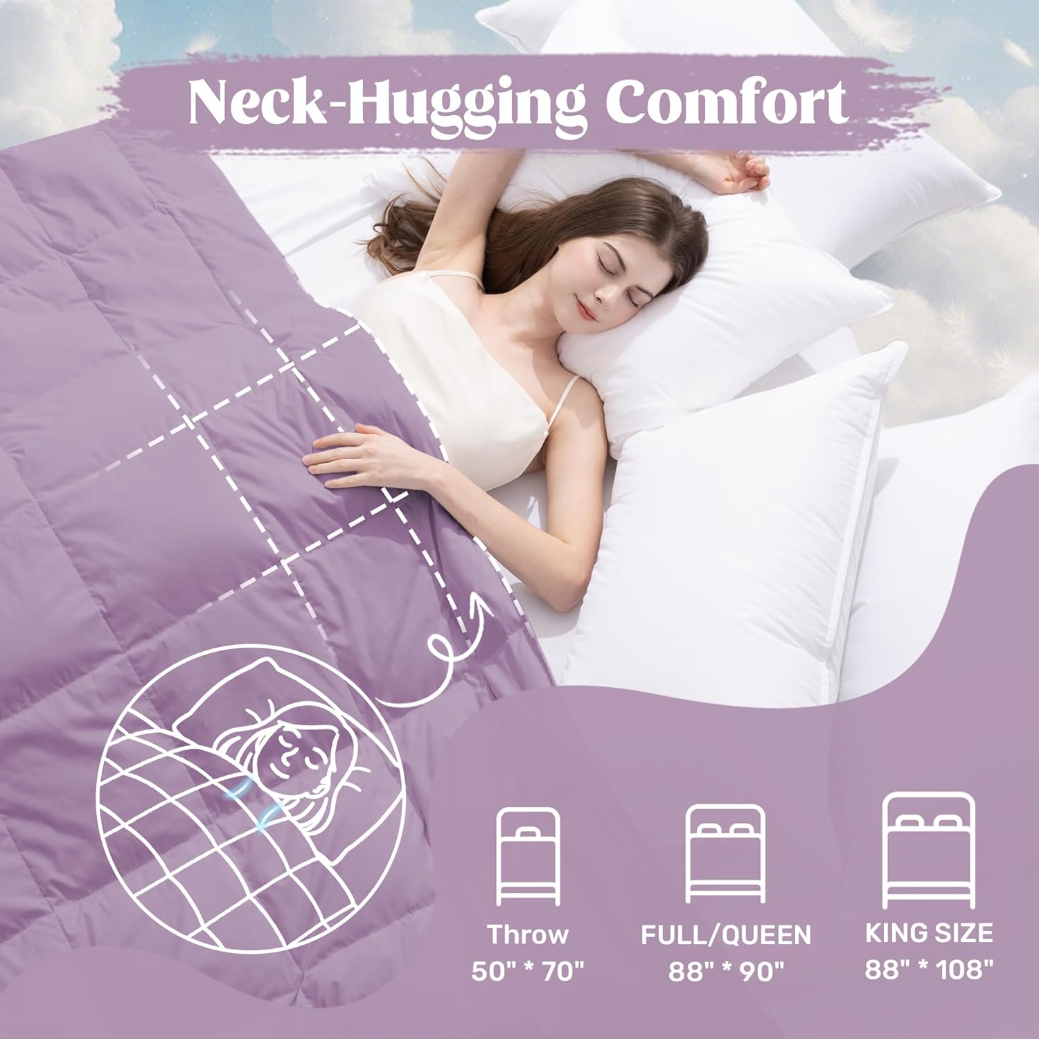 puredown® Soft Feather Down Blanket Lightweight Packable Down & Feather Fill Blanket for Indoor and Outdoor Use, Queen Size Blankets, 88"X90", Lavender - Image 3