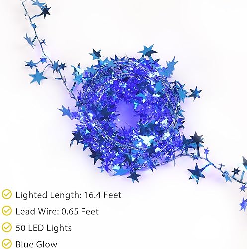 Miniatura 2 de Mikasol Guirnalda de luces azules con pilas, 1 paquete de mini luces LED de alambre plateado de PVC, luces de luciérnaga para dormitorio, Navidad,