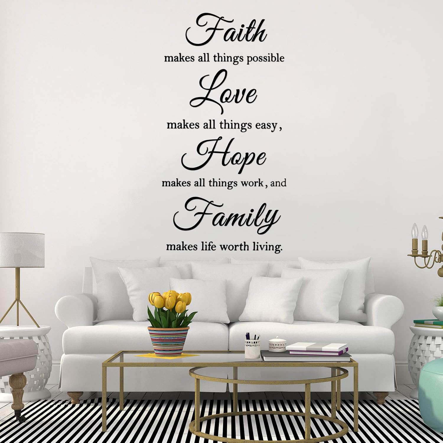 3 Sheets Wall Decals Inspiring Wall Quotes Stickers for Living Room Bedroom Decoration Valentine’s Day New Orleans Carnival St. Patrick’s Day Decor (Live, Faith and Bless)