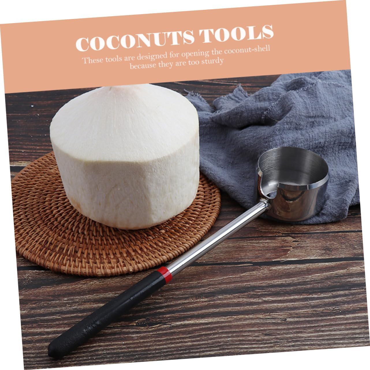2pcs Coconut Opener Kit Stainless Steel Coconuts Opener Rubber Hammer for Easy Opening
