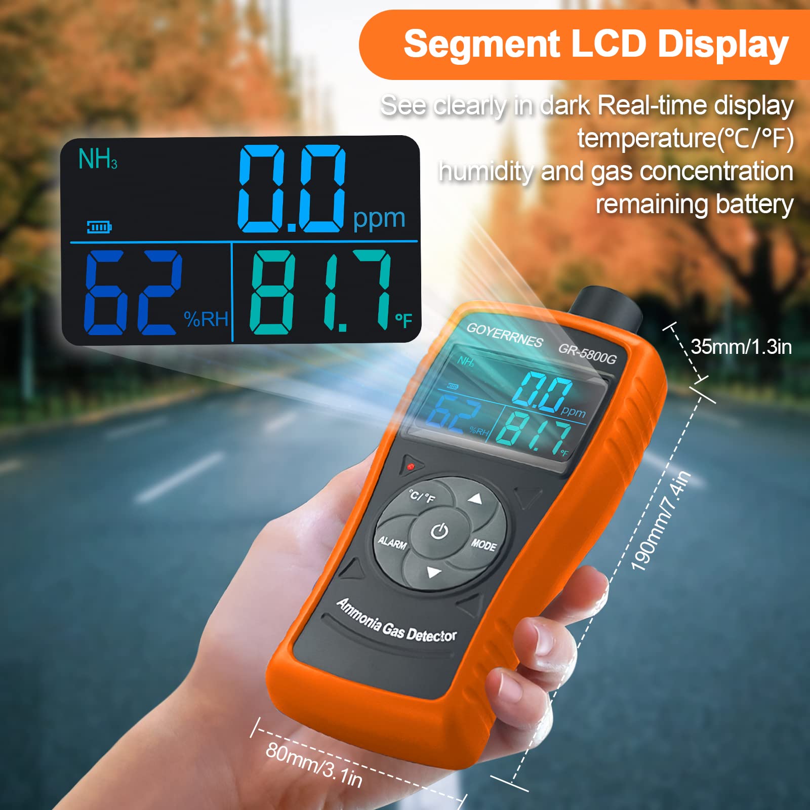 Rilevatore di gas ammoniaca GR-5800G Monitor della qualità dell'aria 0~100 PPM NH3 Monitor, per industria, casa, fabbrica, qualità del depuratore d'aria, allevamento, allevamenti di pollame