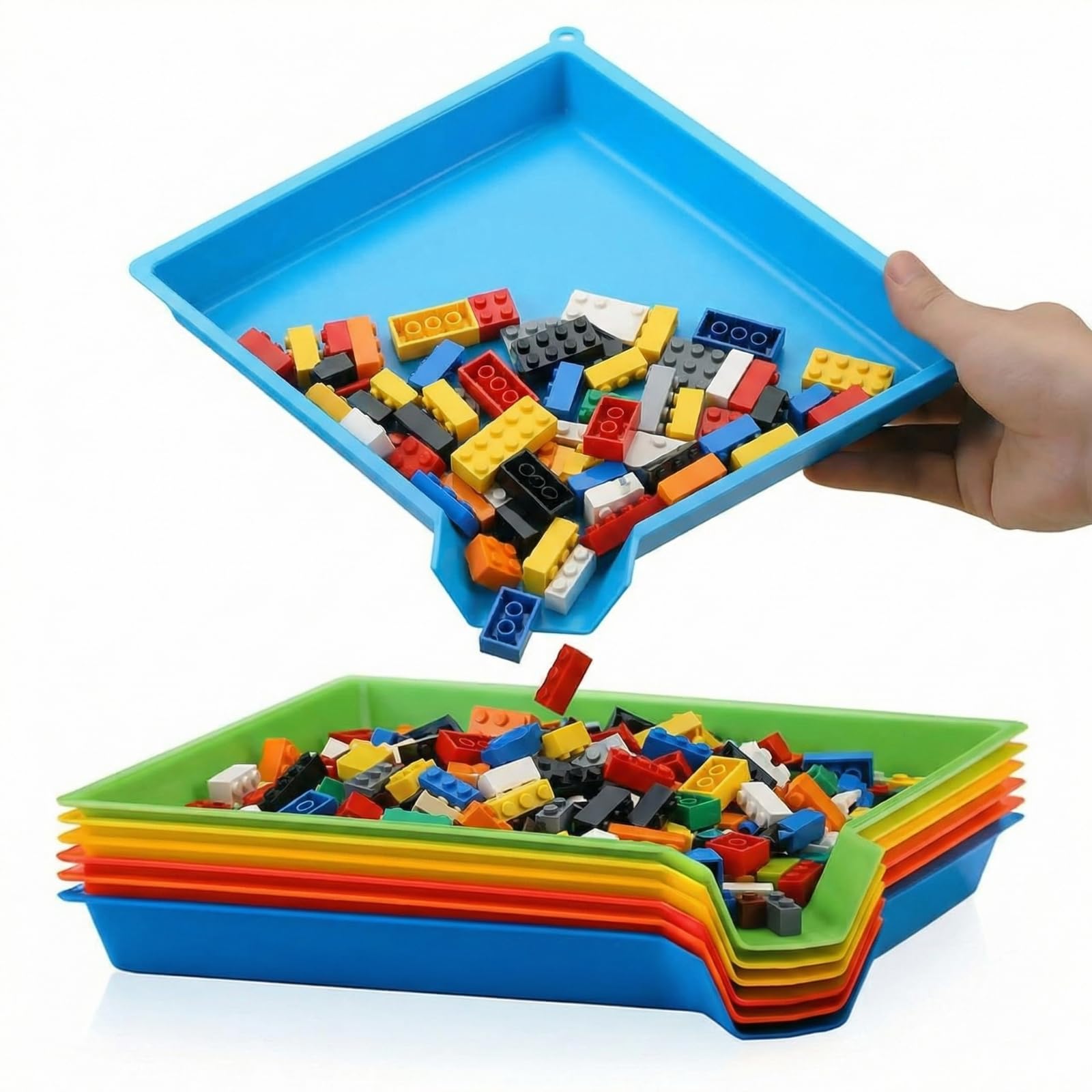 Reallnaive 6 Pcs Multicolor Plastic Sorting Funnel Trays Quick Sorting Activity Serving Tray Stackable Funnel Plate Activity Craft Organizer for School Home DIY Projects Organizing Supply, 6 Colors
