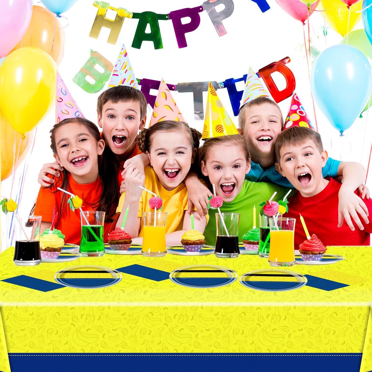 Yellow Big Eyes Cartoon Birthday Party Tableware, 20Plates and 20Napkins And Tablecovers 70 * 42inch,Yellow Cartoon Big Eyes Birthday Party Supplie - Image 7