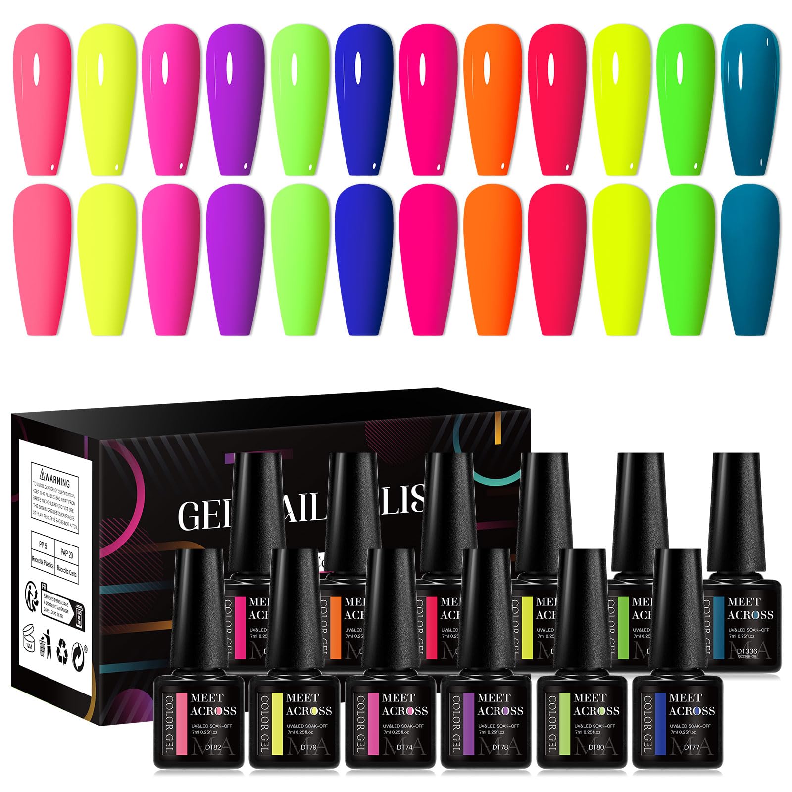 MEET ACROSS 12PCS Gel Nail Polish Set, 12 Colors Gel Nail Kit Art Design Soak Off UV LED,Nail Art Design Gifts for Women (SET-1, 12PCS)