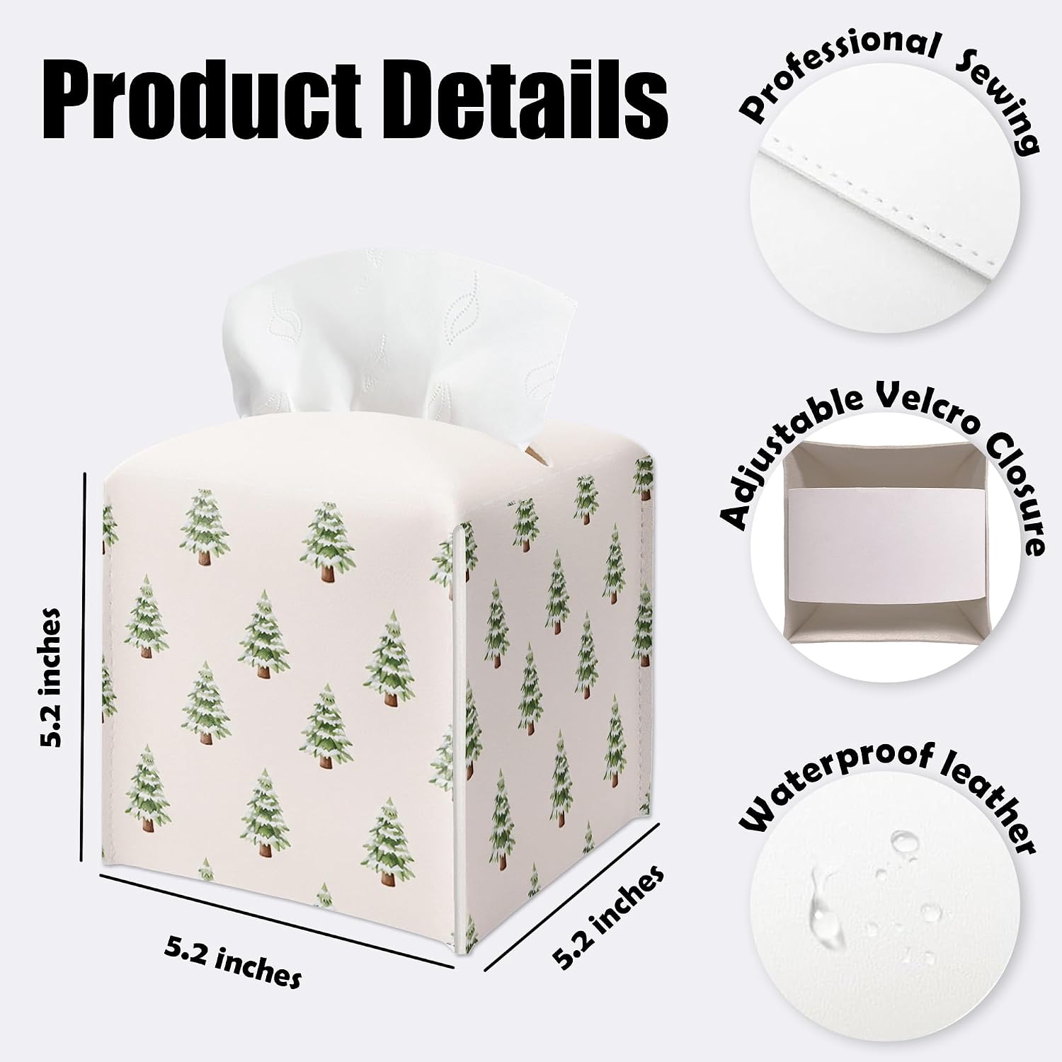 Christmas Tissue Box Cover, Classic Christmas Tree Theme Tissue Box Holder for Home Bathroom Office. image 2