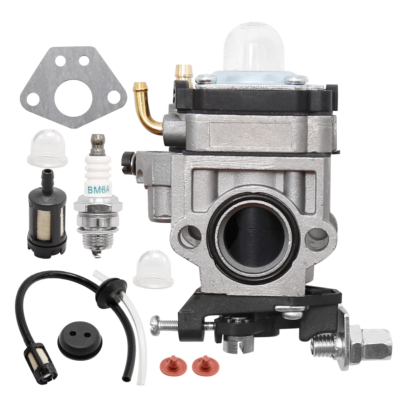 laffoonparts 300486 11334 Carburetor Carb Replacement for 2 Cycle 43cc Powermate PCV43 Tiller Replacement for Earthquake E43 MC43 MD43 WE43 WE43E WE43CE Carb Fuel Line Tune Up Kit