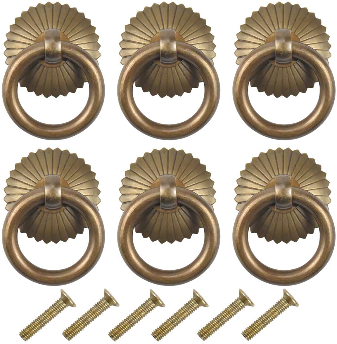 EBZFASO European Style Handles, 6 Pack Ring Drop Pull Handles Single Hole Zinc Alloy Cabinet Drawer Dresser(Bronze 1)