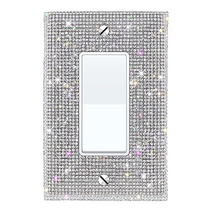 Silver Shiny Sparkle Bling Crystal Rhinestones Wall Plate Cover, Single Gang Decorator Light Switch Cover