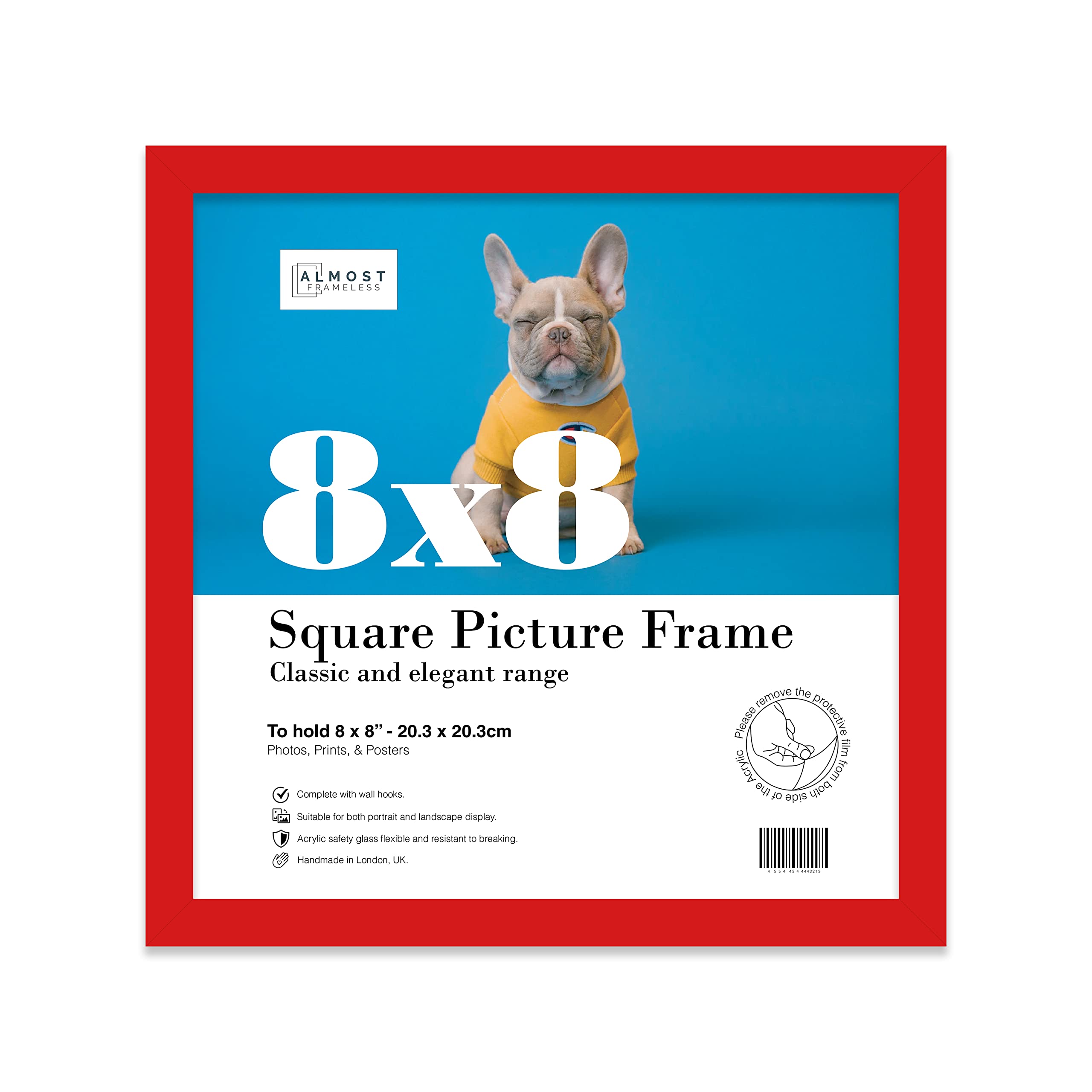 8x8 Inch Red Square Thin Photo Frame Wall Mountable and Freestanding Thin Picture Frame Standard Square Photograph Size, 8" X 8"(20.3 X 20.3cm) โ image 1