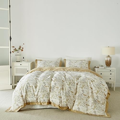 YuHeGuoJi Juego de funda de edredón geométrica beige, tamaño Queen, 100% algodón, funda de edredón a cuadros abstractos, juego de 3 piezas, 1 funda