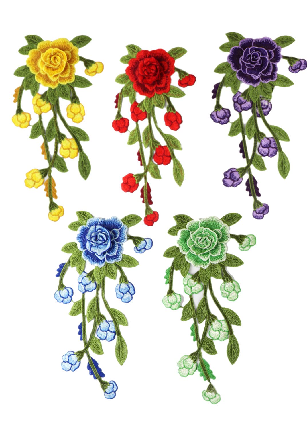 Applikationen für Kleidung, bestickte Blumen-Stoffaufnäher, 5 Stück, bestickt, Pfingstrosen-Applikation (mehrfarbig)