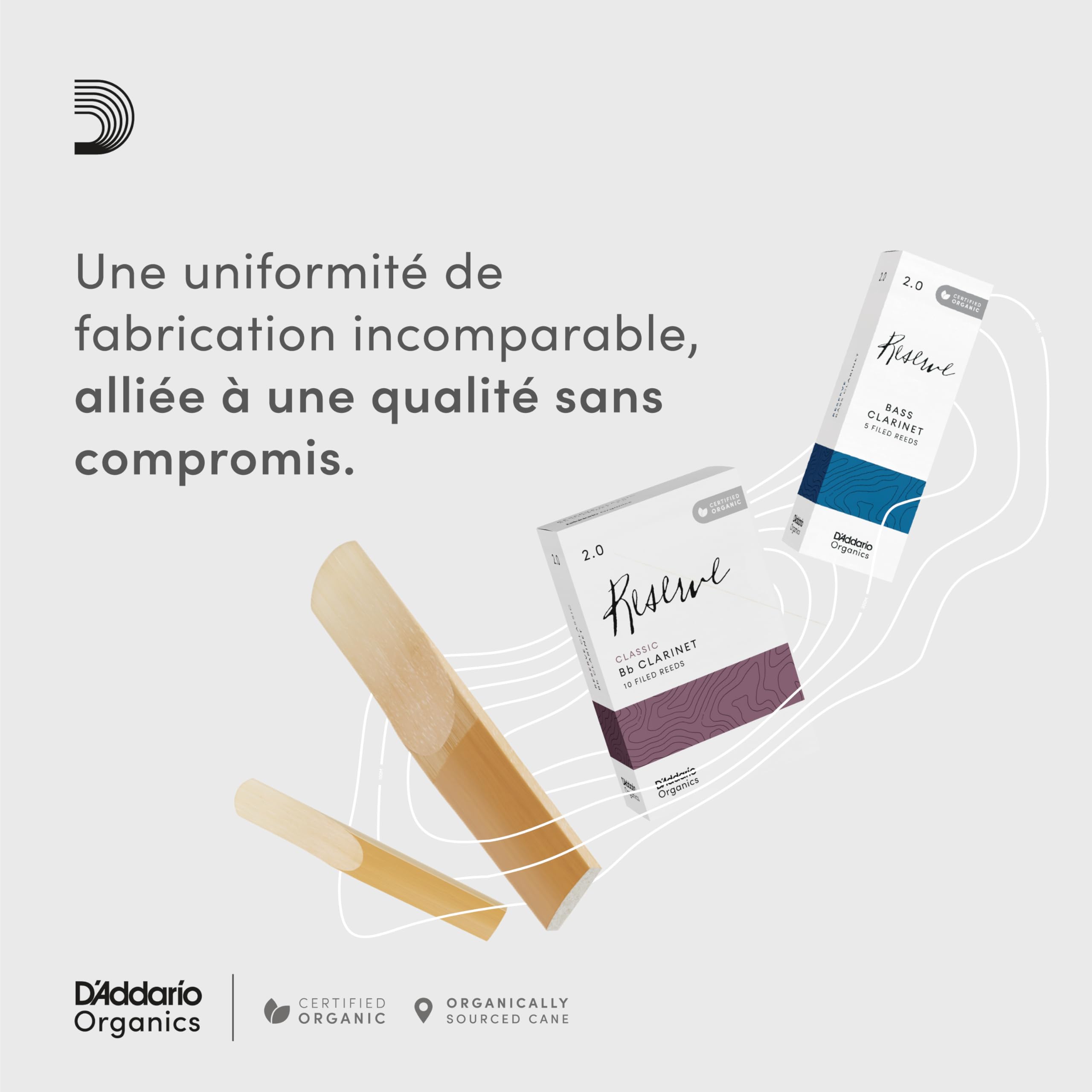 D'Addario Organique Classic Bb Anches de Clarinette - Anches pour Clarinette - Le Premier et le Seul Roseau Biologique - 3.0 Force, 10 Paquet