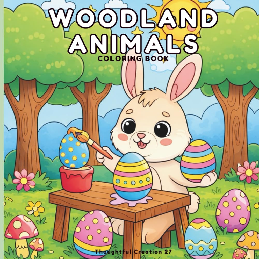 Cute Woodland Animals 45 Pages Coloring Book for Kids: Adorable Forest Friends, Bunny, Fox, Owl & Deer: Easy and Fun Nature Coloring Pages for Relaxation and Creativity