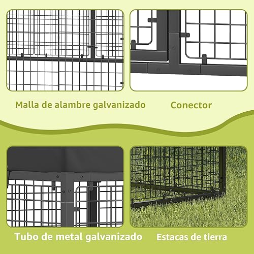 Miniatura 5 de Perrera para Perros de Exterior de Acero para Perros Medianos/Pequeños Jaula con Techo y Revestimiento Antioxidante Resistente a Todo Clima Casa