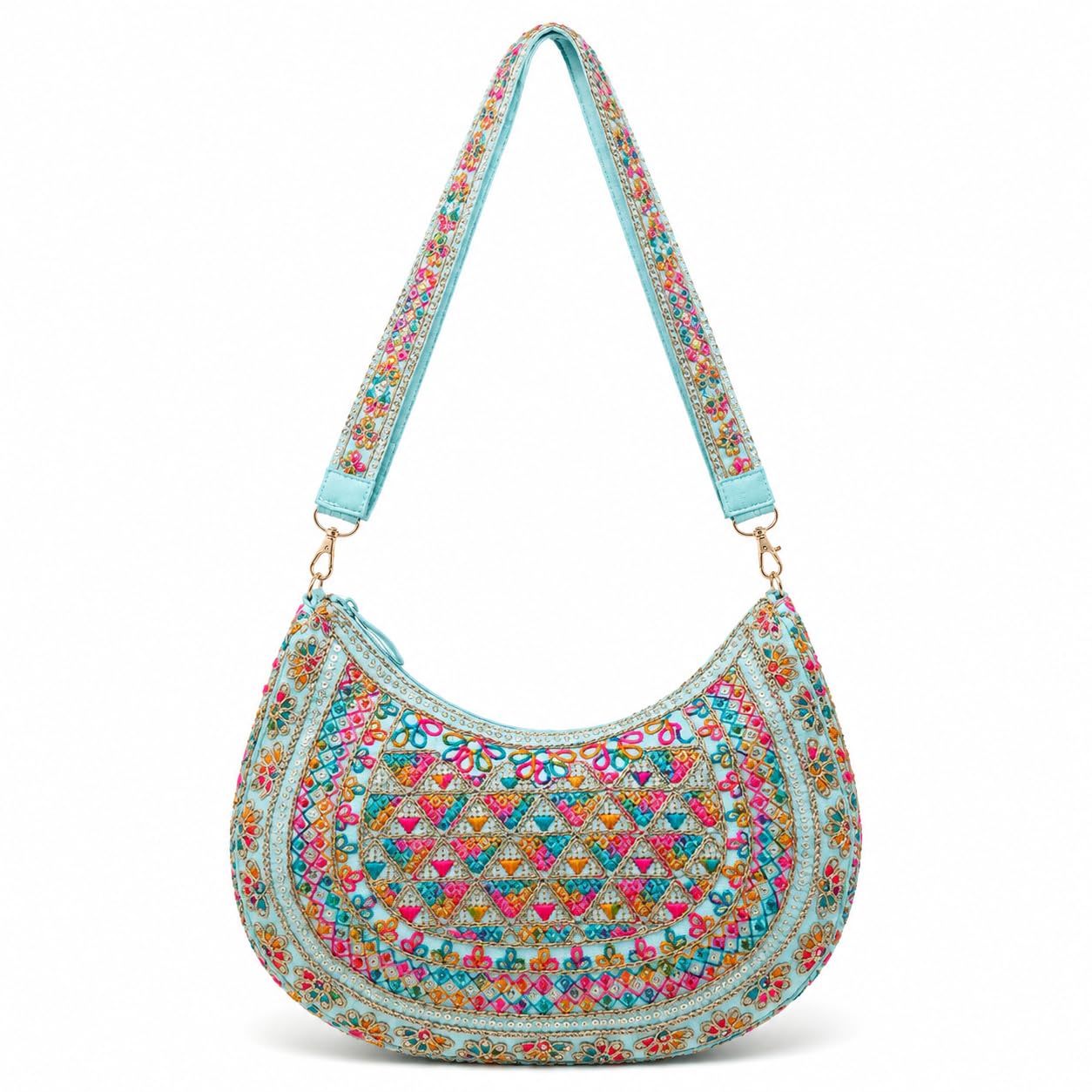 Women’s Multicolor Embroidered Ethnic Crescent Handbag with Shoulder Strap, Traditional Boho Fabric Purse for Festive, Casual, Party & Daily Use-picture-39