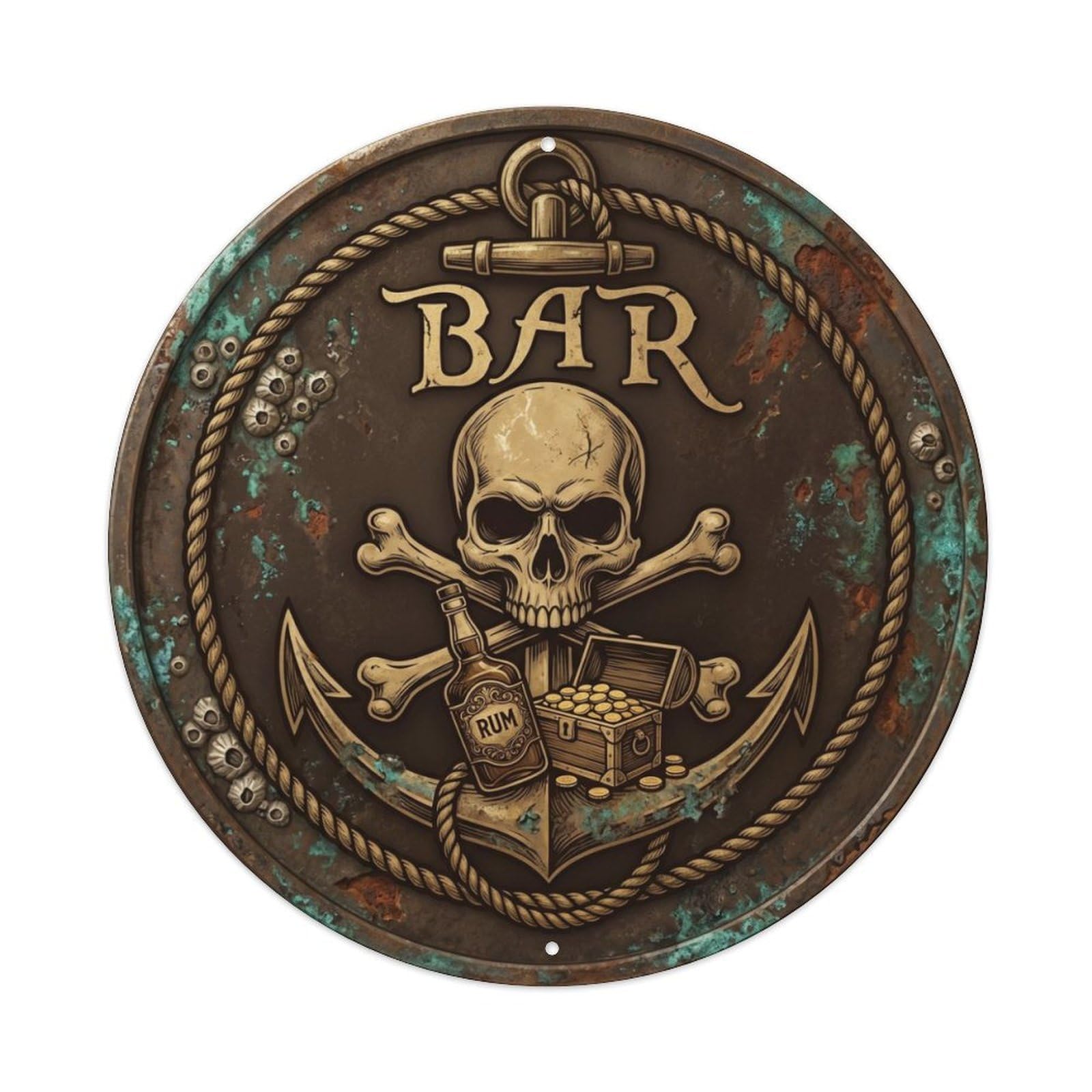 BAR Pirate Tavern Plate Metal Tin Sign Plaque Wall Decor for Cafe, Club Bar, Office, Home Garden Round Metal Poster 8x8Inch
