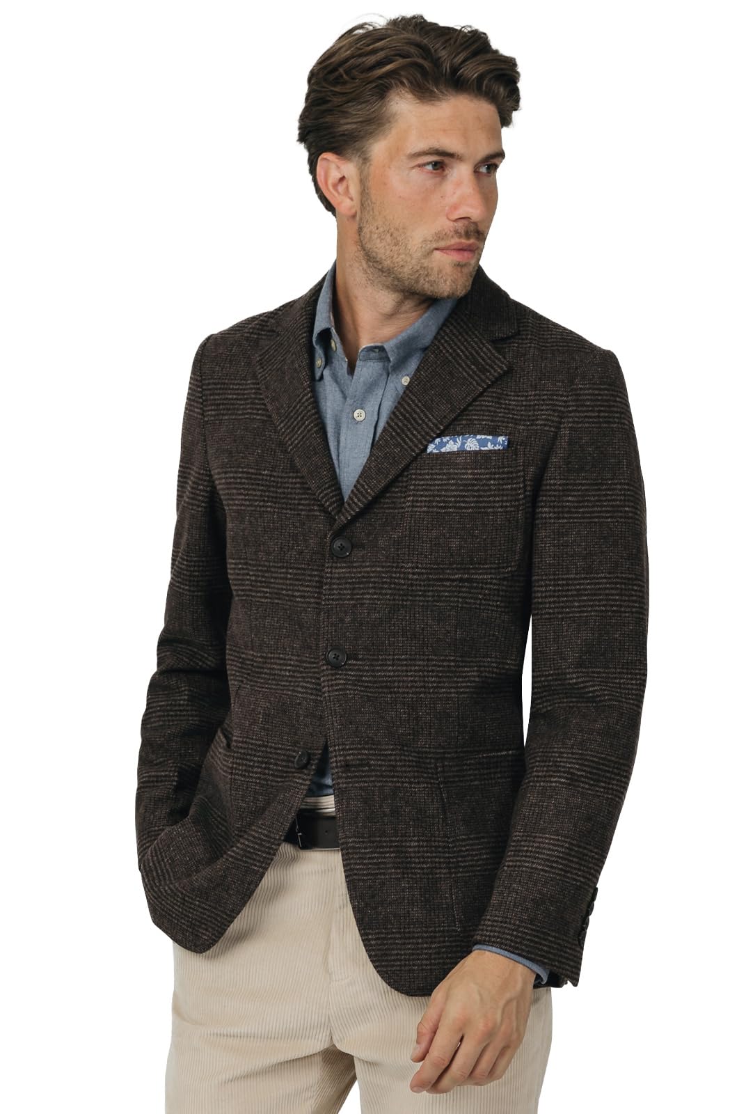 Dobell Men's Brown Tweed Jacket Regular Fit Prince Of Wales Check Patch Pockets-44R