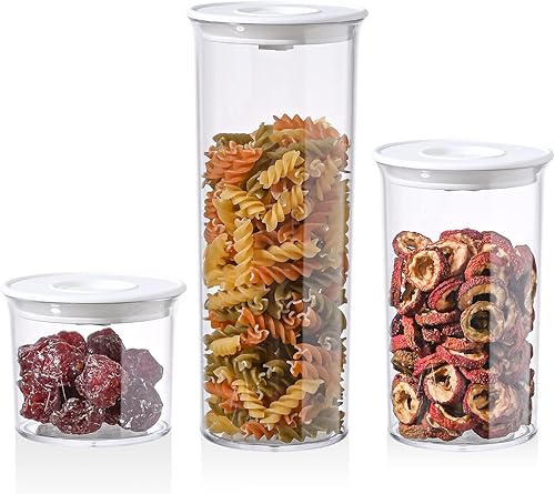 NEALYSEA Juego de 3 recipientes de cocina de 10 onzas 23 onzas 37 onzas con tapa, tarro hermético para pasta, granos de café, té, cereales,