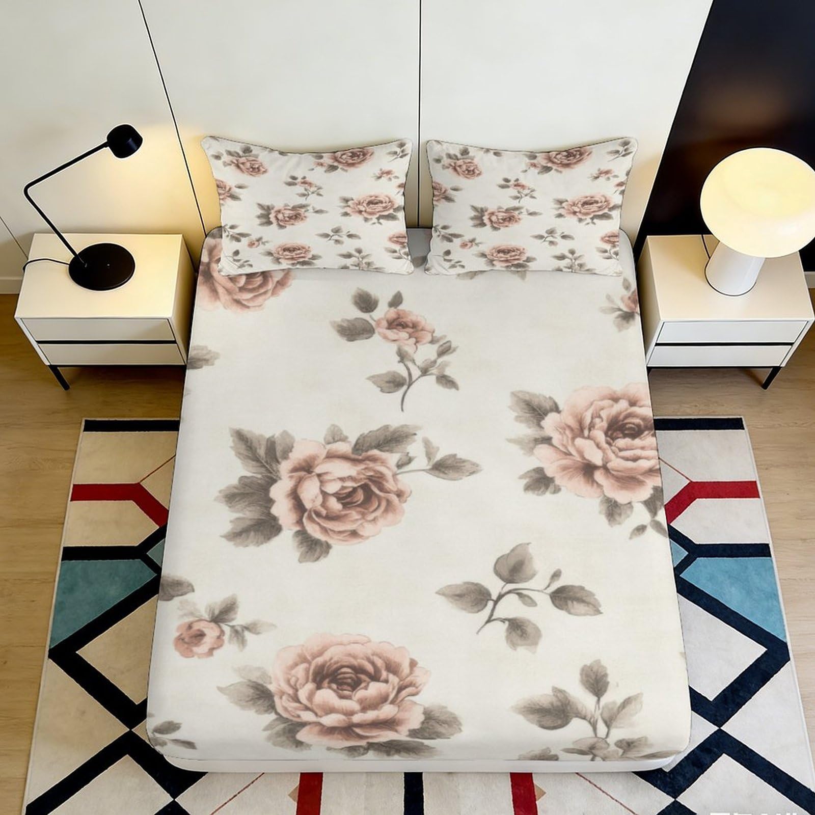 Kzqnxhjprl Style-1 3D Printed Vintage Rose Fitted Sheet Microfiber Soft Floral Mattress Cover For Bedroom Guest Room Machine Washable 90X200x25cm
