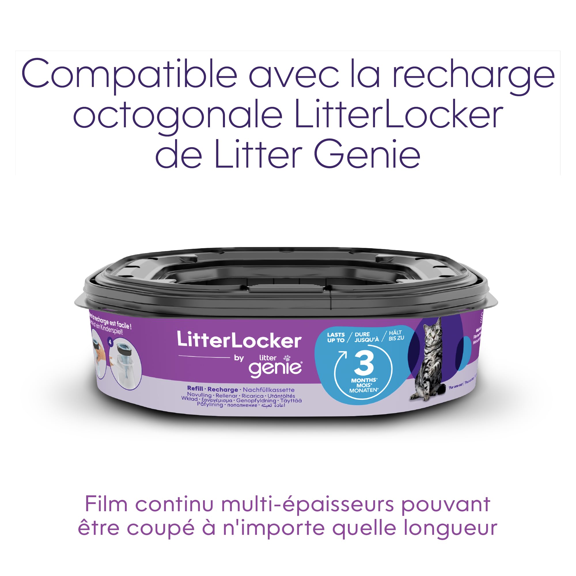 Litter Genie - Litter Locker Fashion - poubelle à litière anti odeurs pour chat. Entretien facile, pelle fournie. 1 recharge XL 3 mois incluse. Compacte et simple d'utilisation.