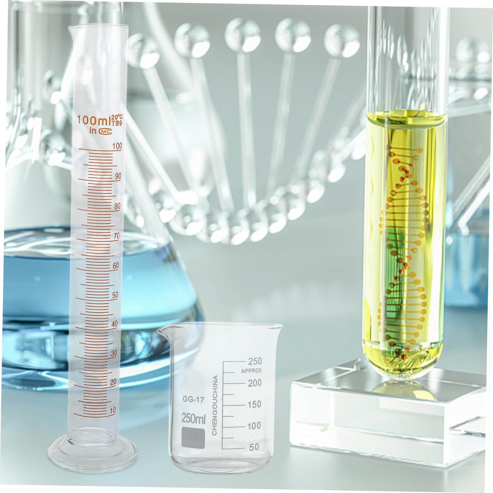 Set di Vetro per Laboratorio Scientifico 9 Pezzi Bicchieri Misuratori in Vetro Trasparente Resistente per Esperimenti Chimici e Rilevazioni Precise