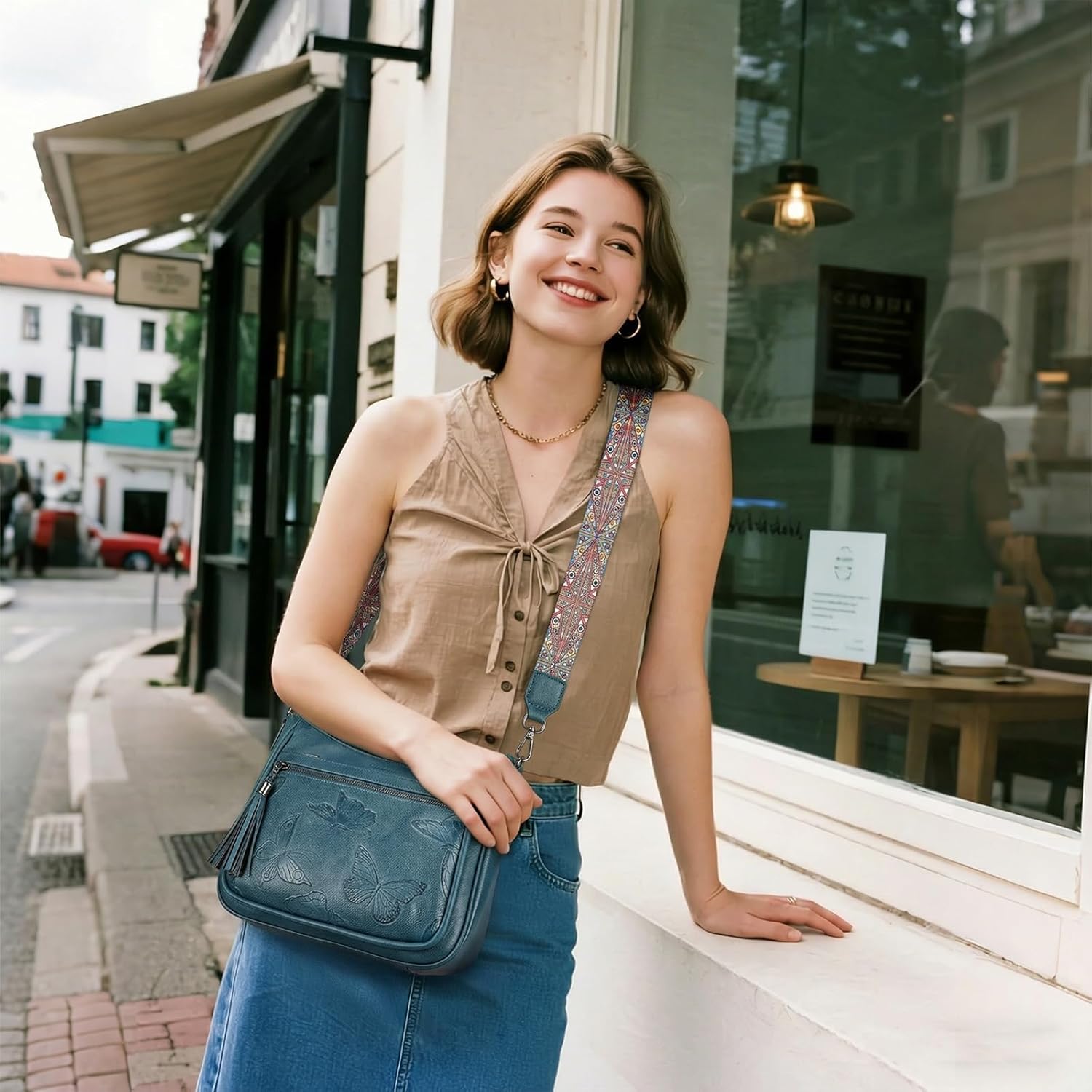 BELTANA Crossbody Bags for Women Trendy Vegan Leather Hobo Purses Medium Butterfly Cross Body Purse with Wide Strap | Adjustable Strap, Multiple Pockets, Tassel, Lightweight, Womens Gift, Shoulder Bag - Image 2