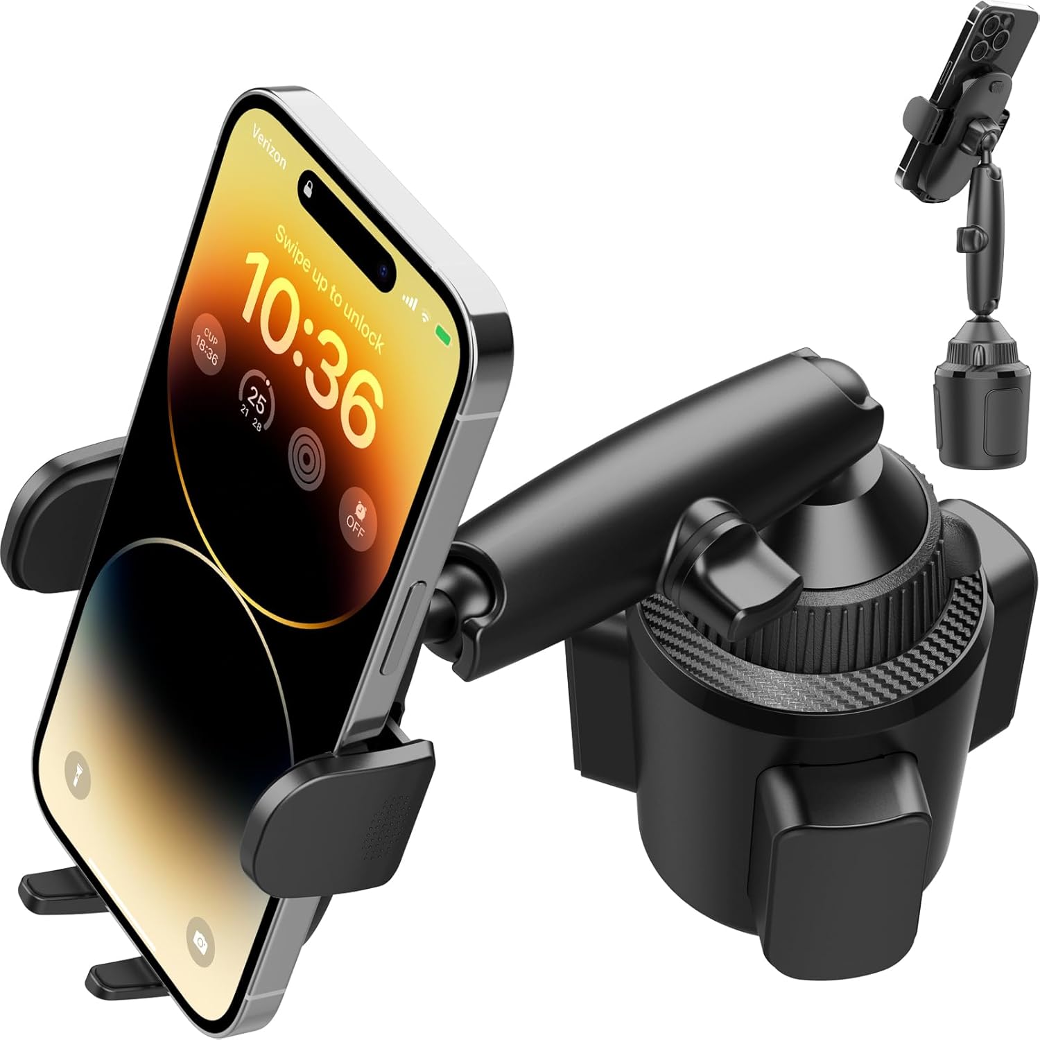 APPS2Car Solid Cup Phone Holder Mount for Car Multi-Ball-Pivots Adjustment Long Arm One-Hand Operation Compatible with iPhone Samsung Google fits Ford F-150 Model Y 3 Pickup MPV Van More, Black