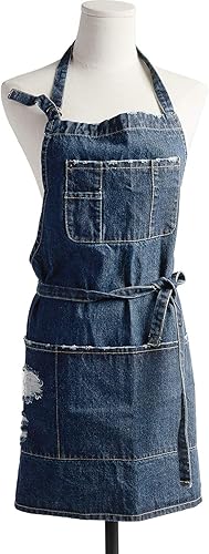 CACHIL Delantal de mezclilla con 5 bolsillos para cocinar cocinas