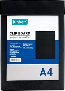 Kinbor A4 Clip Board Magnetic Writing Pad with PU Leather Cover, Flap Closure Professional Document Holder for Office, School, Meetings & More