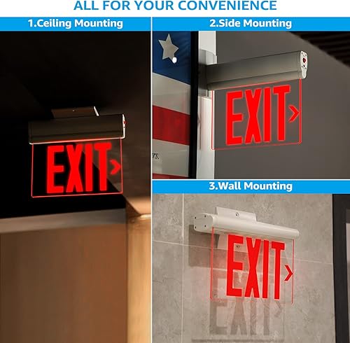 Miniatura 10 de LEONLITE Señal de salida de emergencia, letrero de salida LED con borde iluminado, luz de salida con batería de respaldo, certificación UL, doble