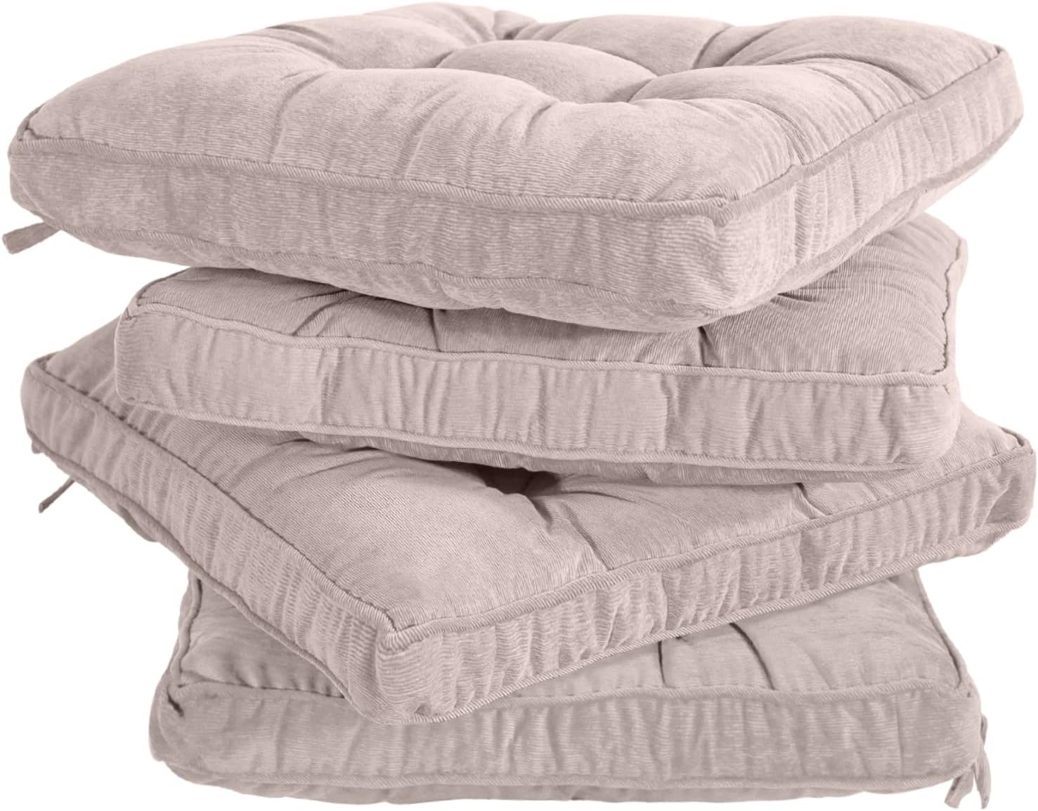 Tiita Patio Chair Pads Cushions 18x18 Inch Square Floor Pillows Pad for Outdoor Kitchen Dining Chairs with Ties Set of 4 (Beige) Beige 4 Count (Pack of 1)