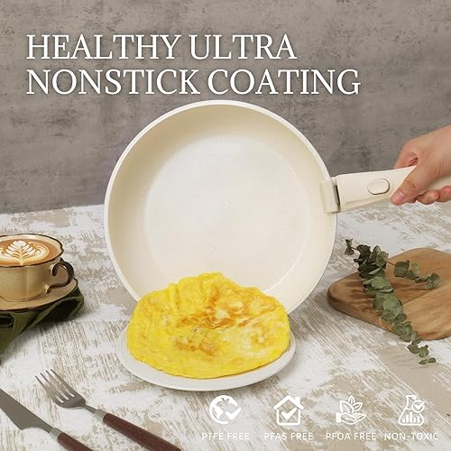 Miniatura 3 de Juego de utensilios de cocina de cerámica antiadherentes, 8 piezas, juego de ollas y sartenes, mango desmontable, juego de cocina de inducción con