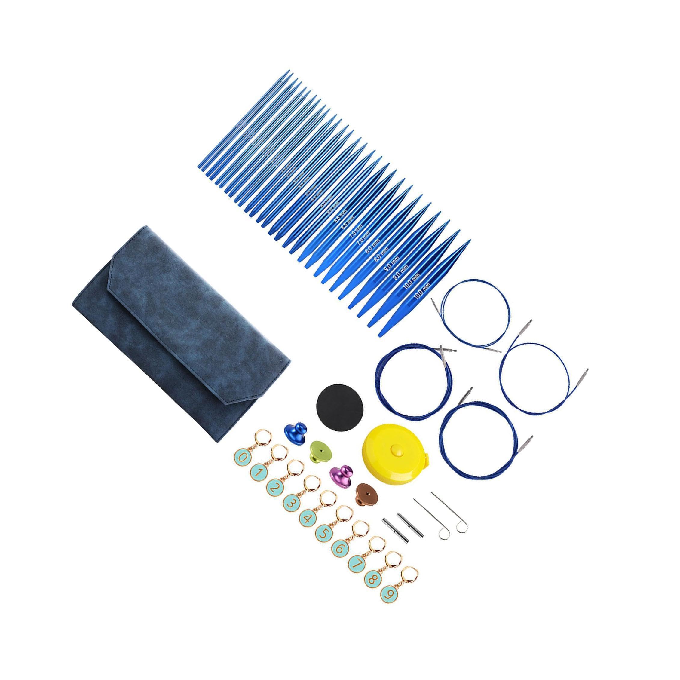 TUXCAXI Juego de agujas circulares intercambiables de aluminio premium para manualidades. El juego de agujas está hecho de aluminio tejido de bambú, Azul