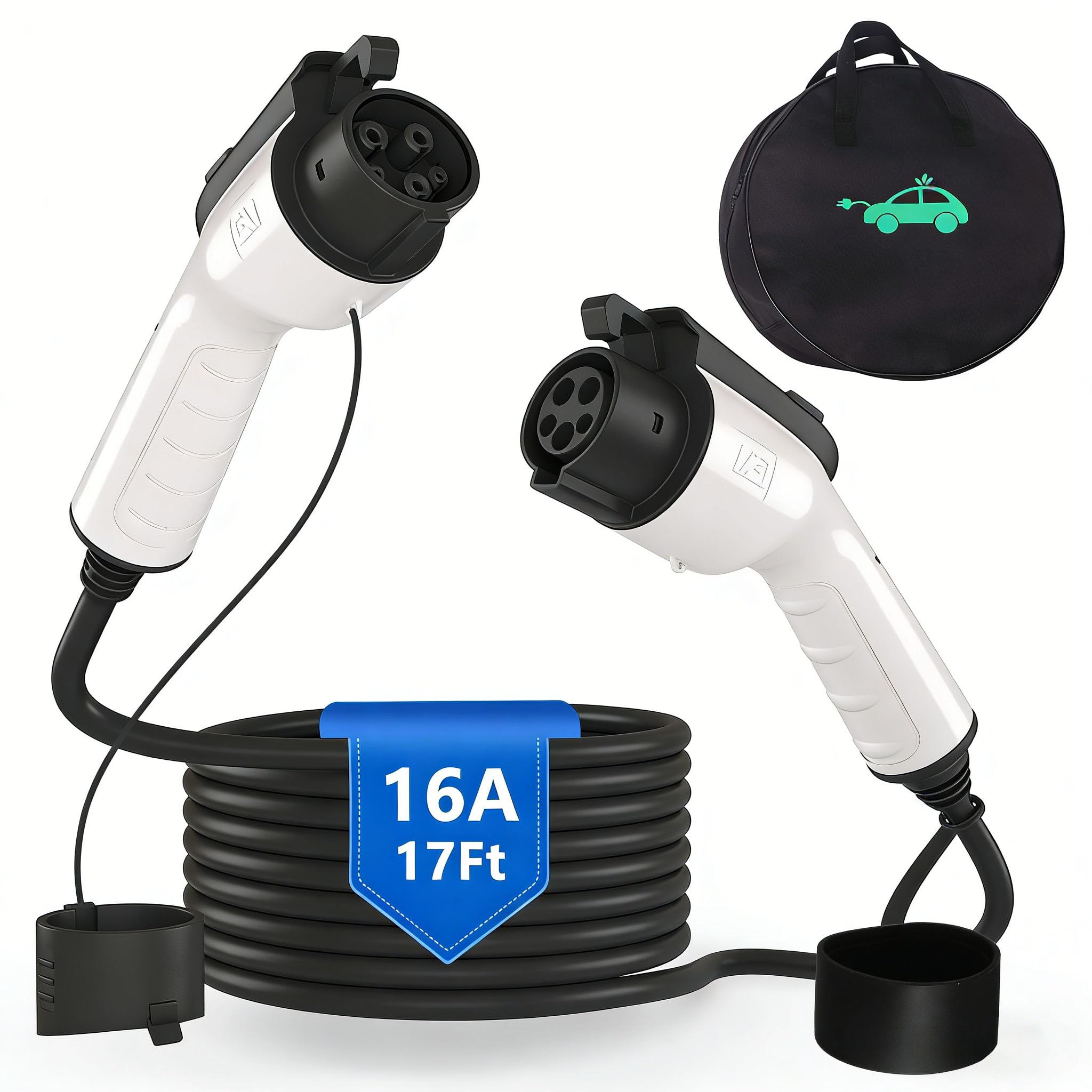 Photo 1 of 16Amp 17ft J1772 EV Charger Extension Cable, SAE J1772 Cord for Level 1 & Level 2 (120V-240V) Chargers, IP67 Heavy-Duty Waterproof, for All J1772 EVs/PHEVs