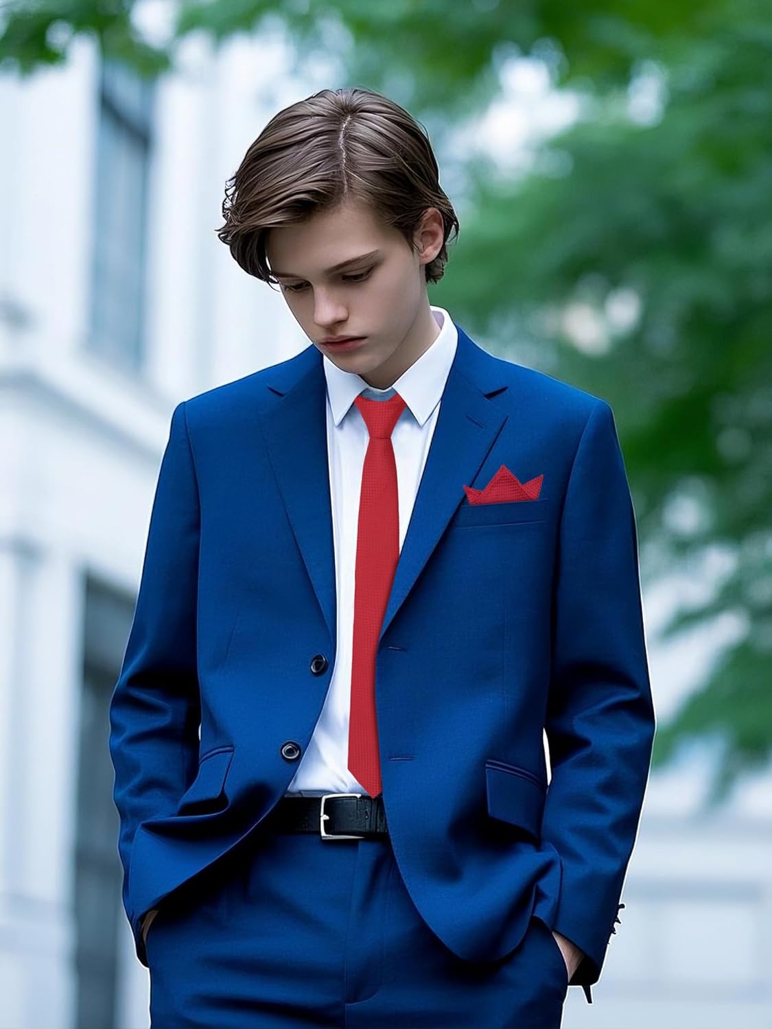 Mantieqingway Boys Tie Sets Solid Color Neckties for Boy Kids Self Ties with Pocket Square Formal Wedding Church Graduation - Image 5