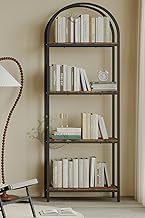 TREEFORM Bookshelf Arched Bookcase, Industrial 4-Tier Open Book Shelves with Metal Frame, 72" Tall Freestanding Storage Display Rack for Home Office, Living Room (Rustic Brown, 4 Tier Arched)